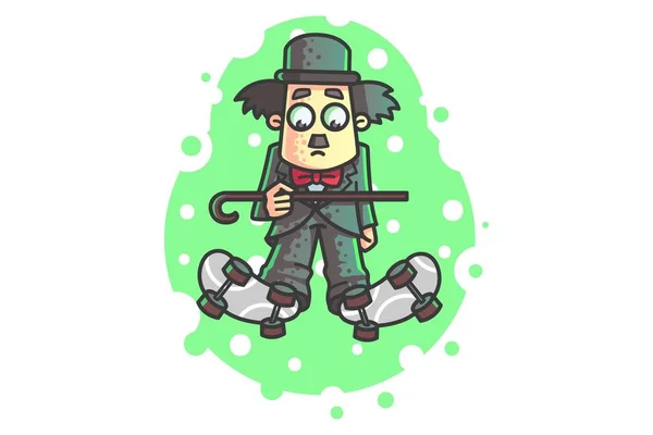 Vektor Cartoon Illustration Von Charlie Chaplin Mit Rollschuhen Und Gehstock — Stockvektor