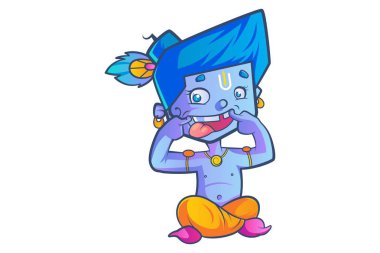 Beyaz arka plan üzerinde şirin Krishna vektör karikatür çizim.