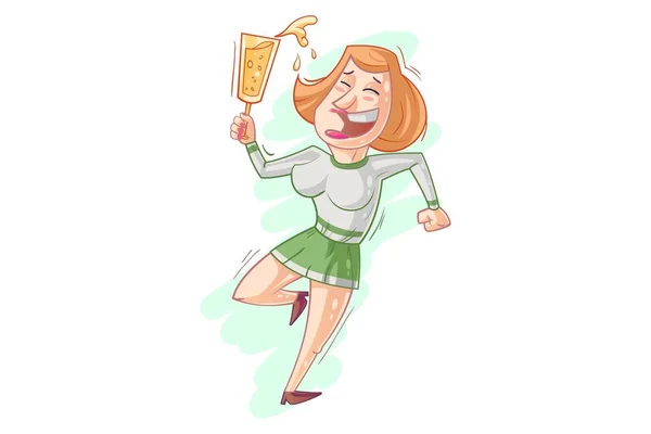 Vectorillustratie Cartoon Van Een Vrouwen Die Dansen Met Bierglas — Stockvector