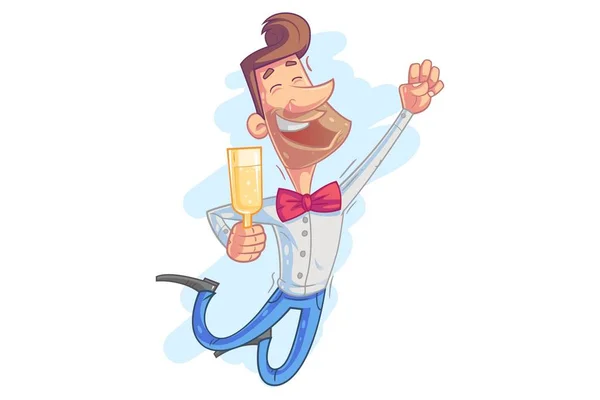 Ilustración Dibujos Animados Vectoriales Hombre Saltando Con Vaso Cerveza — Archivo Imágenes Vectoriales