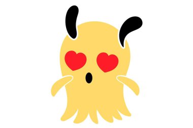 Vektör karikatür çizim sevimli canavar kırmızı kalp gözleri şeklinde. Beyaz arka plan üzerinde izole.