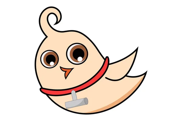 Векторная Карикатура Милых Летающих Птиц Красным Медальоном Шее Изолированный Белом — стоковый вектор
