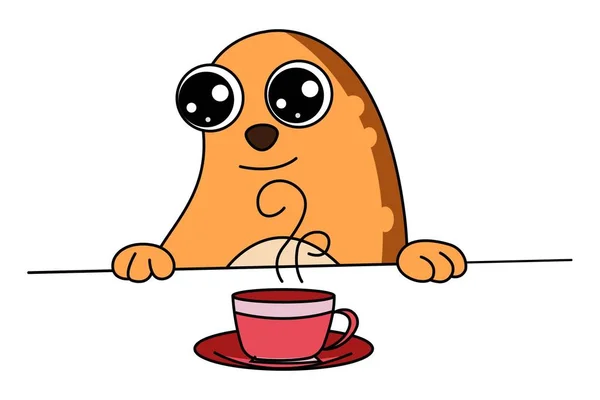 お茶のカップのかわいい茶色の猫のベクトル漫画のイラスト 白い背景に分離 — ストックベクタ