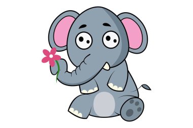 Vektör karikatür çizim çiçek ile sevimli fil. Beyaz arka plan üzerinde izole.