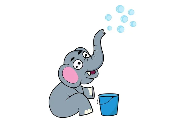 Ilustração Desenho Animado Vetorial Elefante Está Voando Bolha Isolado Fundo — Vetor de Stock
