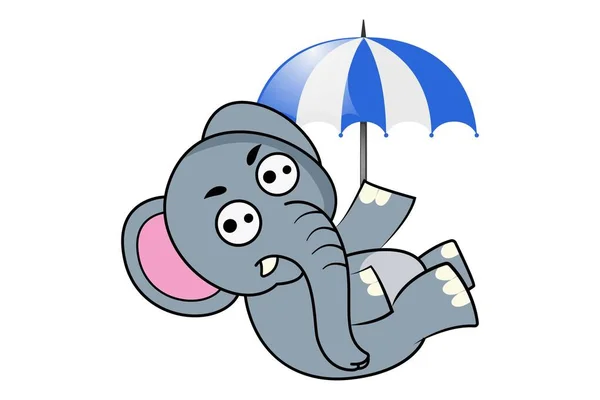 Vector Desenho Animado Ilustração Bonito Elefante Segurando Guarda Chuva Isolado — Vetor de Stock