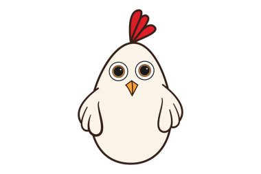 Sevimli tavuk üzgün yüz vektör karikatür çizim. Beyaz arka plan üzerinde izole.