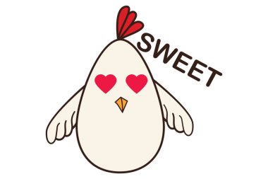 Vektör çizgi film sevimli tavuk tatlı demek Illustration. Beyaz arka plan üzerinde izole.