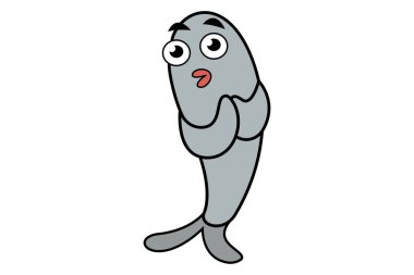 Vektör karikatür çizim balık el selamlıyorum. Beyaz arka plan üzerinde izole.