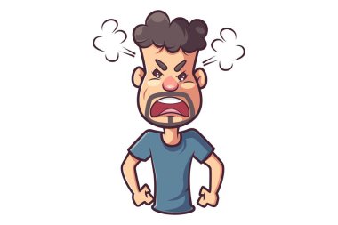 Adam kızgın ifade vektör karikatür çizim. Beyaz arka plan üzerinde izole.