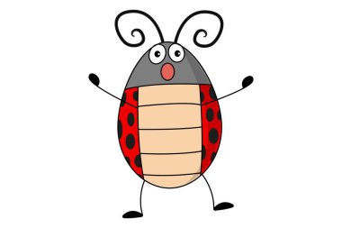 Açık el ile uğur böceği vektör karikatür çizim. Beyaz arka plan üzerinde izole.