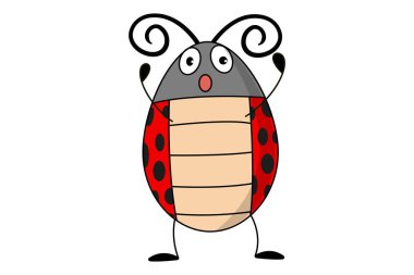 Beyaz arka plan üzerinde izole Sevimli uğur böceği dans vektör çizim. 