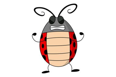 Vektör karakter sevimli bayan hata kızgın poz Illustration. Beyaz arka plan üzerinde izole.