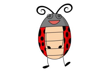 Mutlu sevimli uğur böceği karakter vektör çizim. Beyaz arka plan üzerinde izole. 