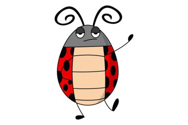 Sevimli uğur böceği dans. Vektör çizim. Beyaz arka plan üzerinde izole. 