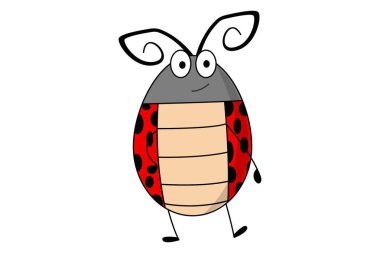 Sevimli uğur böceği karakter. Vektör çizim. Beyaz arka plan üzerinde izole.