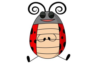 Sevimli uğur böceği karakter oturuyor. Vektör çizim. Beyaz arka plan üzerinde izole.