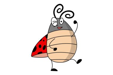 Sevimli dans eden uğur böceği karakter. Vektör çizim. Beyaz arka plan üzerinde izole.