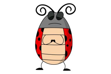 Üzgün yüz ile uğur böceği vektör Illustration. Beyaz arka plan üzerinde izole.