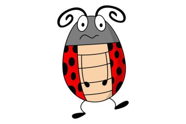 Komik surat ile uğur böceği vektör Illustration. Beyaz arka plan üzerinde izole.