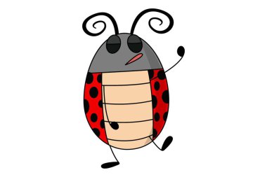 Yan yüzü Sevimli uğur böceği vektör karikatür çizim. Beyaz arka plan üzerinde izole. 