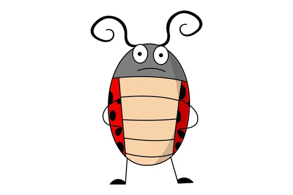 悲しい顔でてんとう虫のベクトル漫画イラスト 白い背景に分離 — ストックベクタ