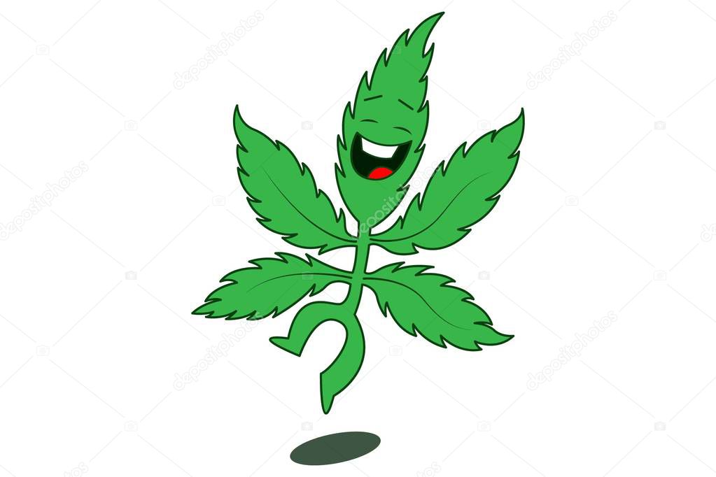 Vector cartoon illustration of marijuana jumping.Isolated on white background.