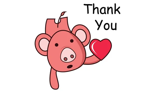 Vector Desenho Animado Ilustração Porco Bonito Com Coração Dizendo Obrigado — Vetor de Stock
