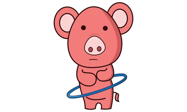 Illustration Vectorielle Dessin Animé Cochon Mignon Jouant Avec Anneau Isolé — Image vectorielle