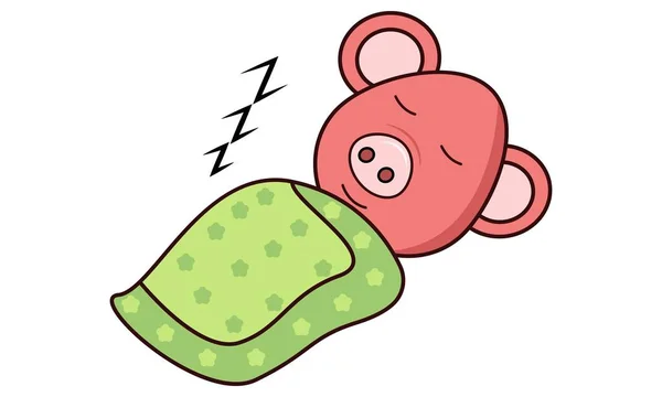 Vector Cartoon Illustration Cute Pig Sleeping Isolated White Background — Stock Vector