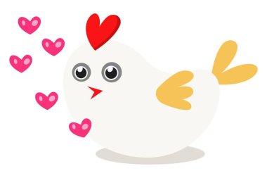 Vektör karikatür çizim yürekleri şirin serçe. Beyaz arka plan üzerinde izole.