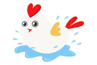 Vektör karikatür çizim şirin serçe suya atlama. Beyaz arka plan üzerinde izole.