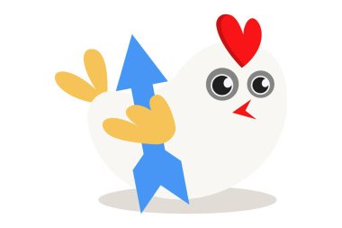 Ok işareti ile şirin serçe vektör karikatür çizim. Beyaz arka plan üzerinde izole.