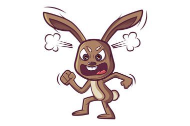 Vektör karikatür çizim sevimli tavşan kızgın. Beyaz arka plan üzerinde izole.