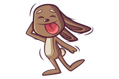 Sevimli tavşan dil gösterilen vektör karikatür çizim. Beyaz arka plan üzerinde izole.