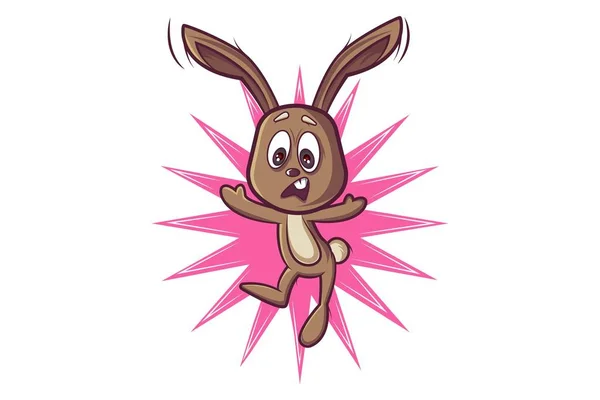 Vector Cartoon Illustration Cute Rabbit Jumping Open Hands Isolated White — Stock Vector