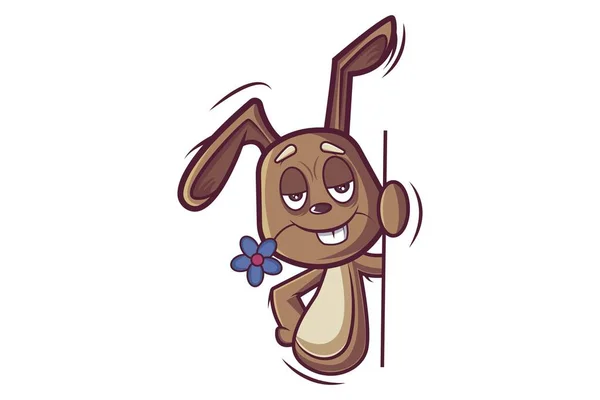 Illustration Vectorielle Dessin Animé Lapin Mignon Avec Fleur Isolé Sur — Image vectorielle