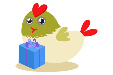 Vektör karikatür çizim hediye kutusu ile şirin kuş. Beyaz arka plan üzerinde izole.