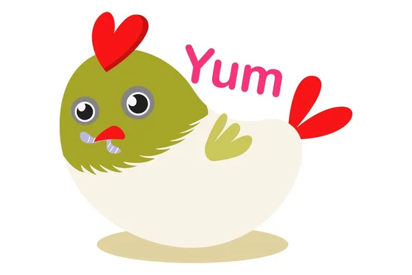 Vettoriale Illustrazione Cartone Animato Uccello Carino Mangiare Insetto Dicendo Yum — Vettoriale Stock