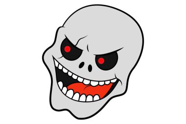 Vektör karikatür çizim şirin kafatası gülüyor. Beyaz arka plan üzerinde izole.