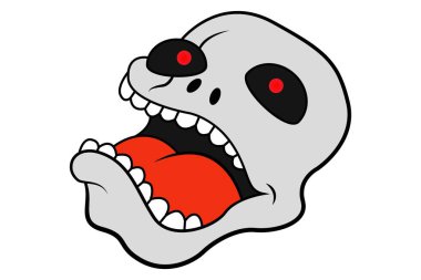 Sevimli insan kafatası vektör karikatür çizim. Beyaz arka plan üzerinde izole.