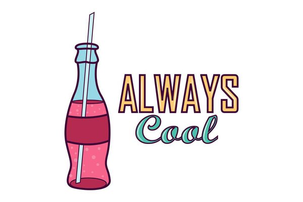 Always cool and cold drink bottle with straw social media sticker. Isolated on white background.