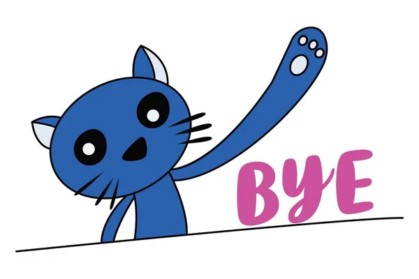 Ilustración Dibujos Animados Vectoriales Gato Azul Saludando Con Mano Diciendo — Vector de stock