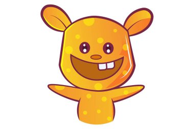 Vektör karikatür çizim. Oyuncak ayı ile gülüyor ağzını aç. Beyaz arka plan üzerinde izole. 