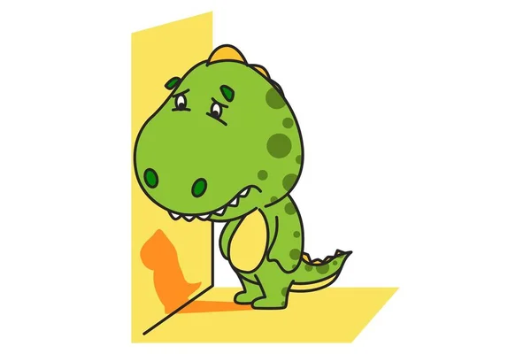 Illustrazione Del Cartone Animato Vettoriale Simpatico Dinosauro Triste Isolato Sfondo — Vettoriale Stock