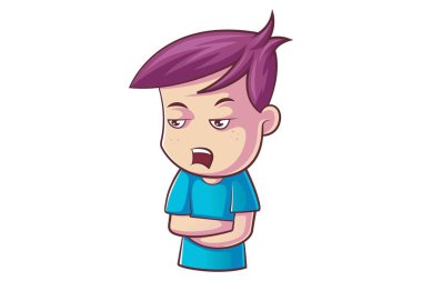 Vektör karikatür çizim sevimli çocuk ile ayakta eller geçti. Beyaz arka plan üzerinde izole.