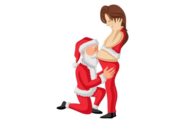 Dibujos Animados Vectoriales Ilustración Santa Claus Besando Estómago Una Mujer — Archivo Imágenes Vectoriales