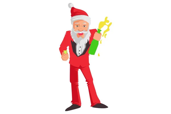 Lindo Santa Claus Abriendo Una Botella Champán Ilustración Vectorial Aislado — Vector de stock