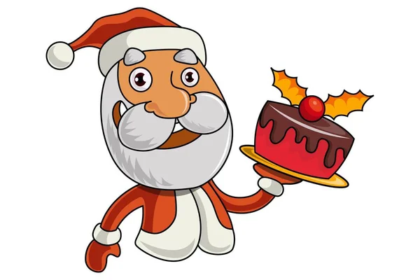 Ilustracja Kreskówka Wektor Ładny Santa Claus Gospodarstwa Placek Białym Tle — Wektor stockowy