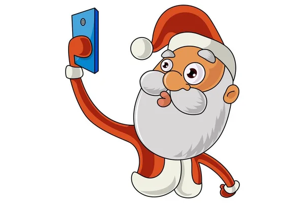 Vector Desenho Animado Ilustração Bonito Papai Noel Levando Selfie Isolado — Vetor de Stock